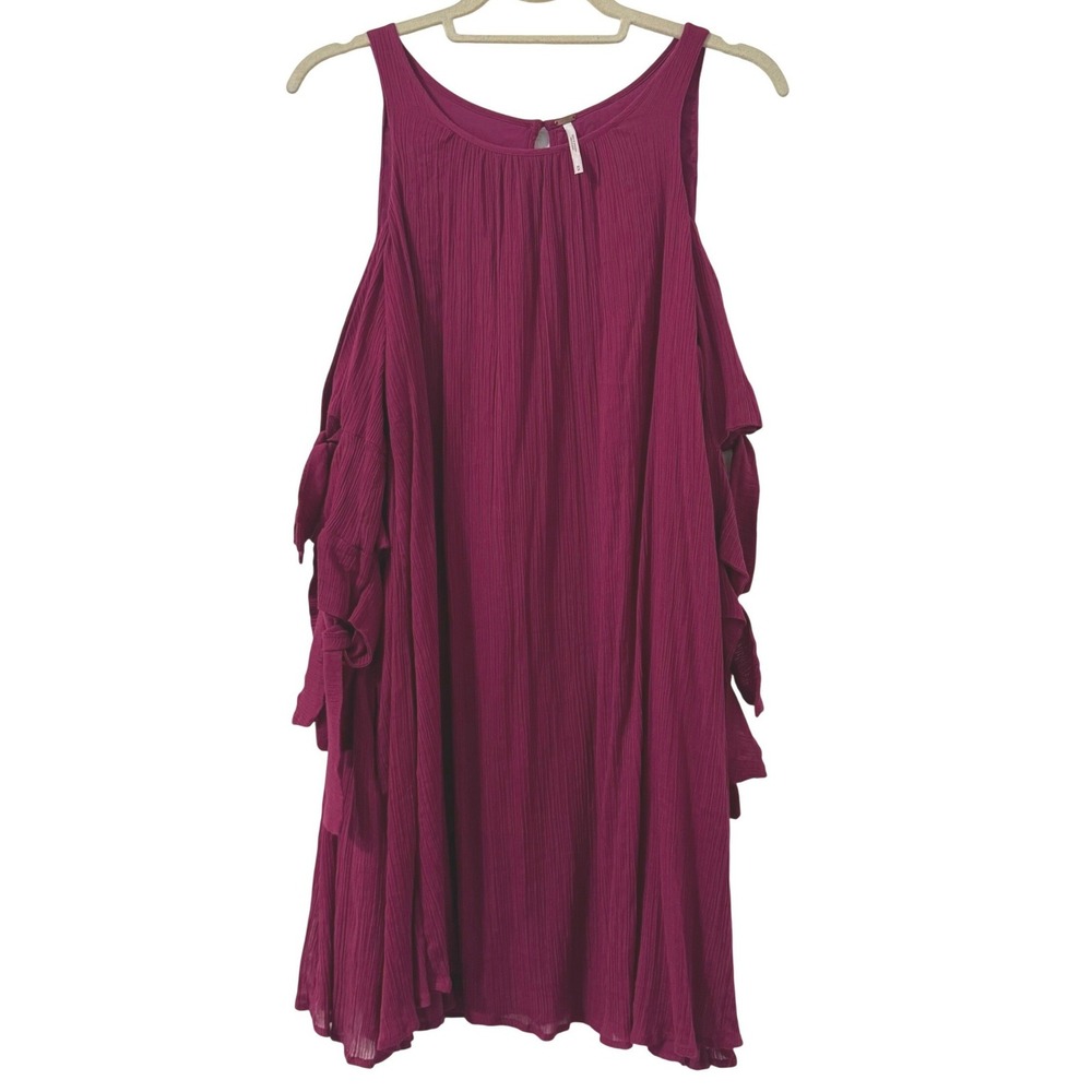 Free People Dress M Fushia‎ Pink Tie Sleeve Detail Flowy Boho Festival Fairy